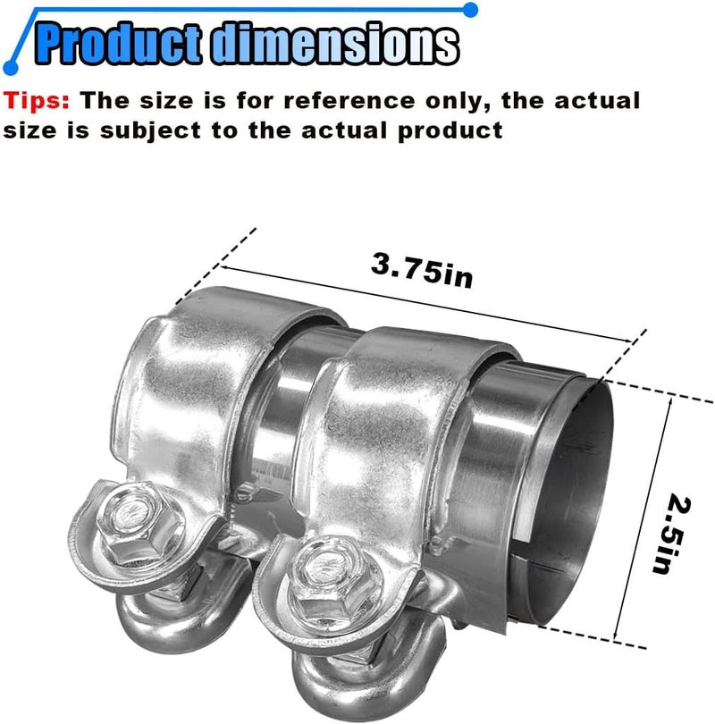 BDZMC 2.5 Inch Automotive Exhaust Clamp, Stainless Steel Butt Joint Band Clamp Sleeve Coupler, Universal Tube Connector Exhaust Clamp for Mufflers, Tubes - Image 2